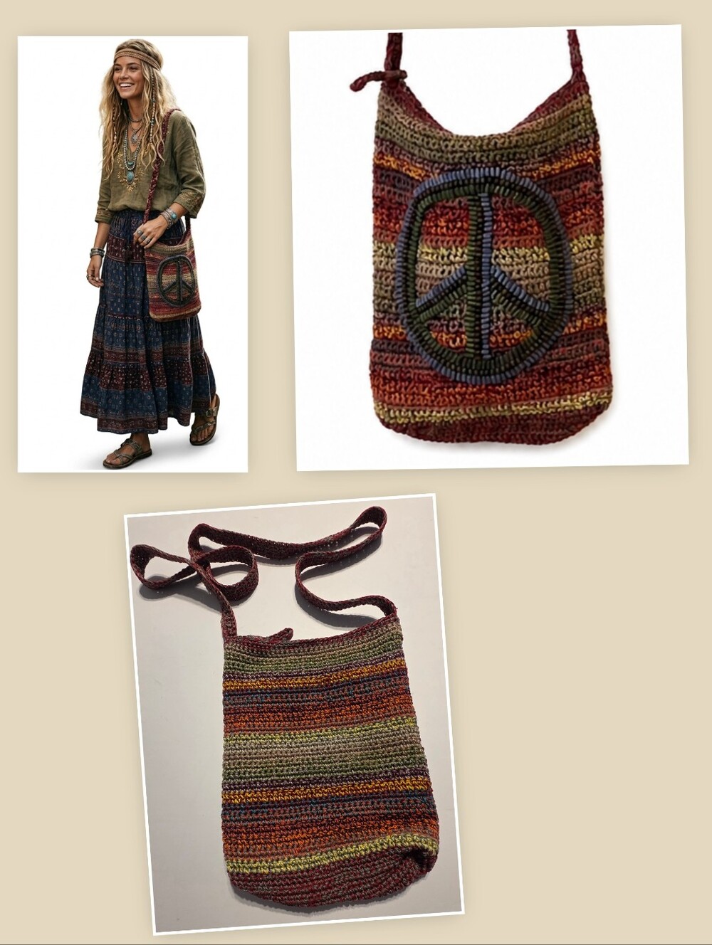 Colorful Woven Crochet Bag Groovy 60s Psychedelic Style – Peace Sign – The Sak